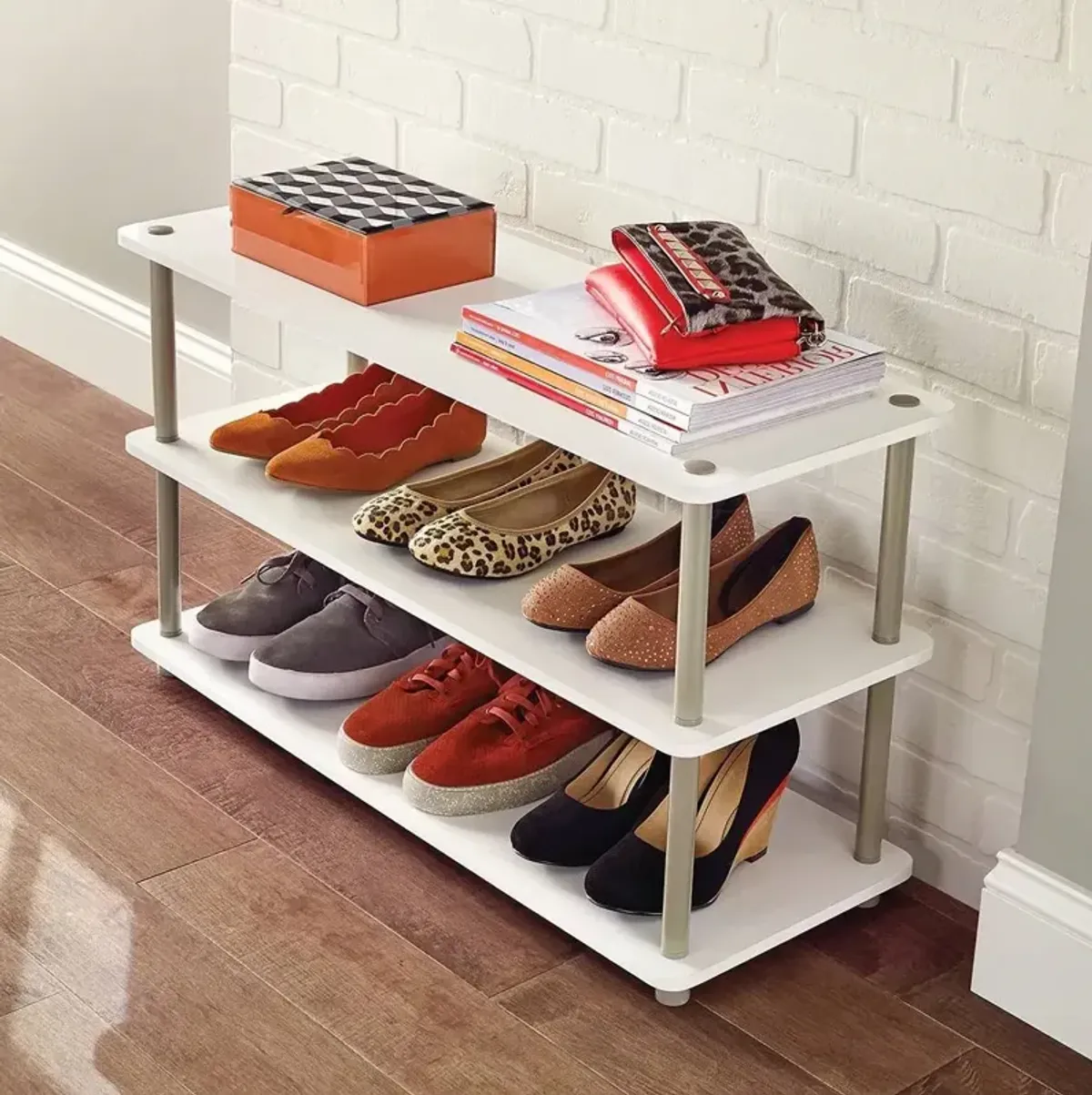 QuikFurn White 3-Shelf Modern Shoe Rack - Holds up to 12 Pair of Shoes