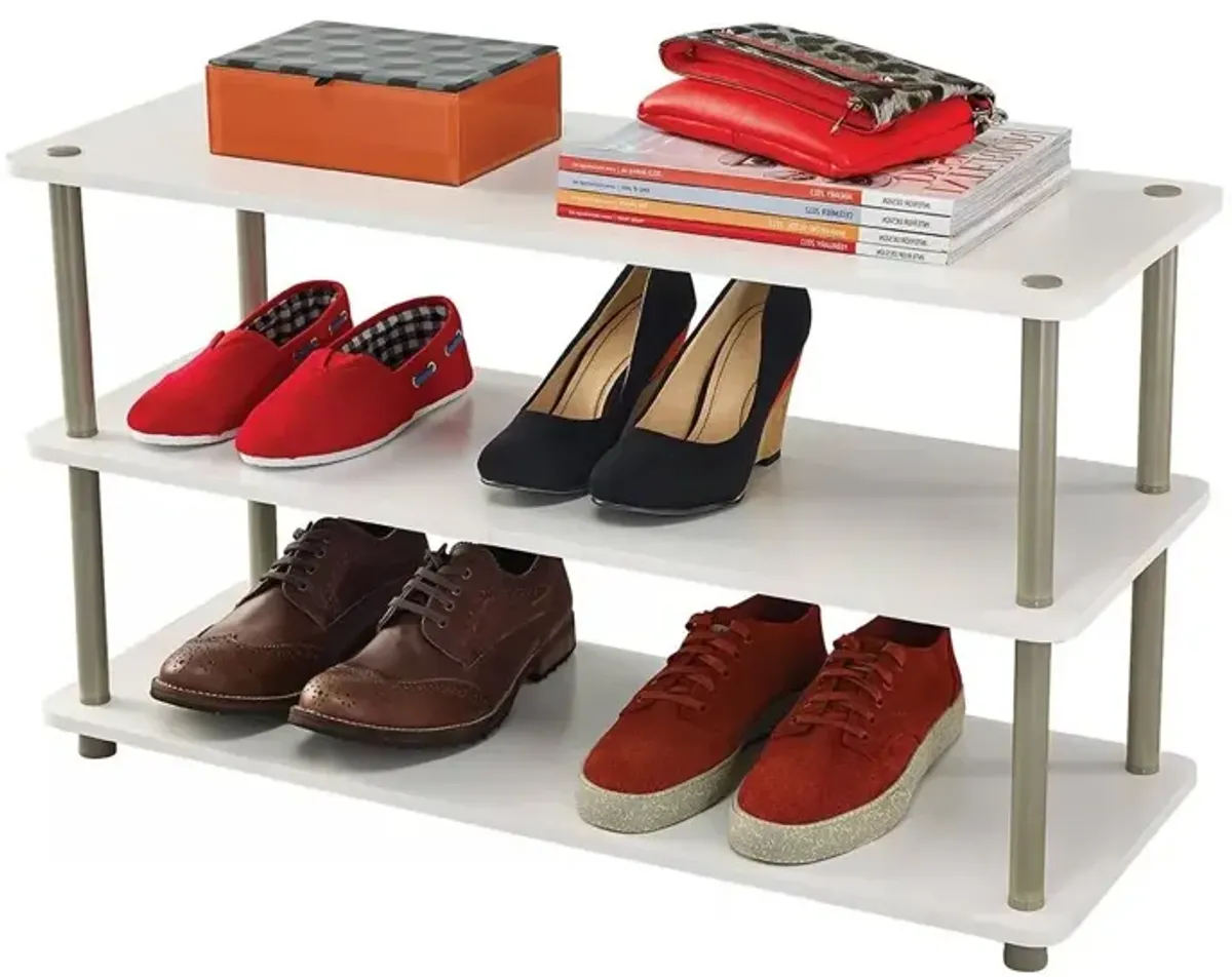 QuikFurn White 3-Shelf Modern Shoe Rack - Holds up to 12 Pair of Shoes