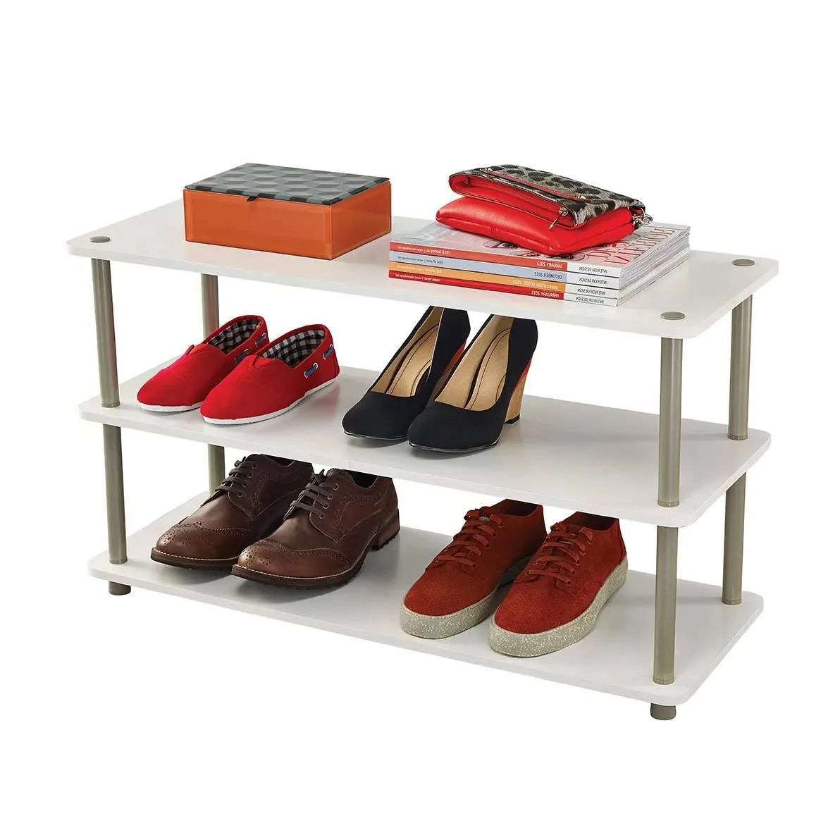 QuikFurn White 3-Shelf Modern Shoe Rack - Holds up to 12 Pair of Shoes