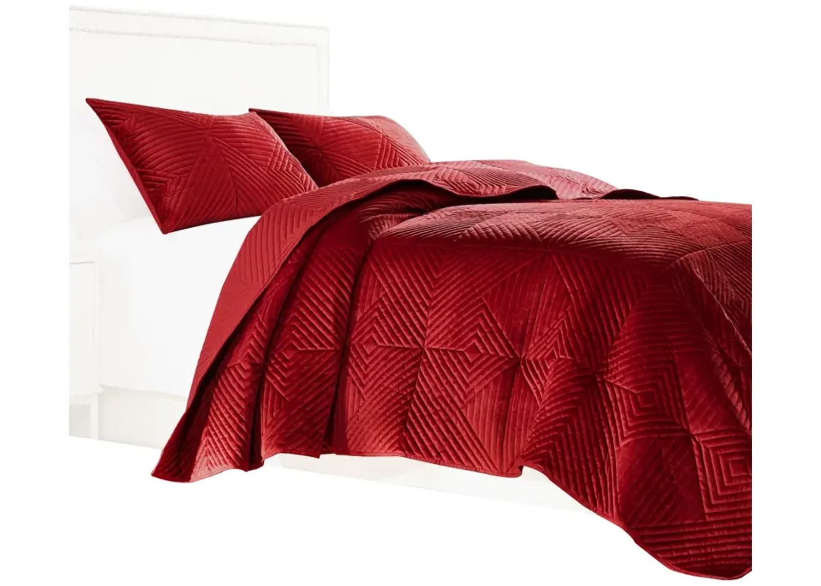 Ahab 2 Piece Twin Quilt Set with 1 Pillow Sham, Dutch Velvet Face, Red - Benzara