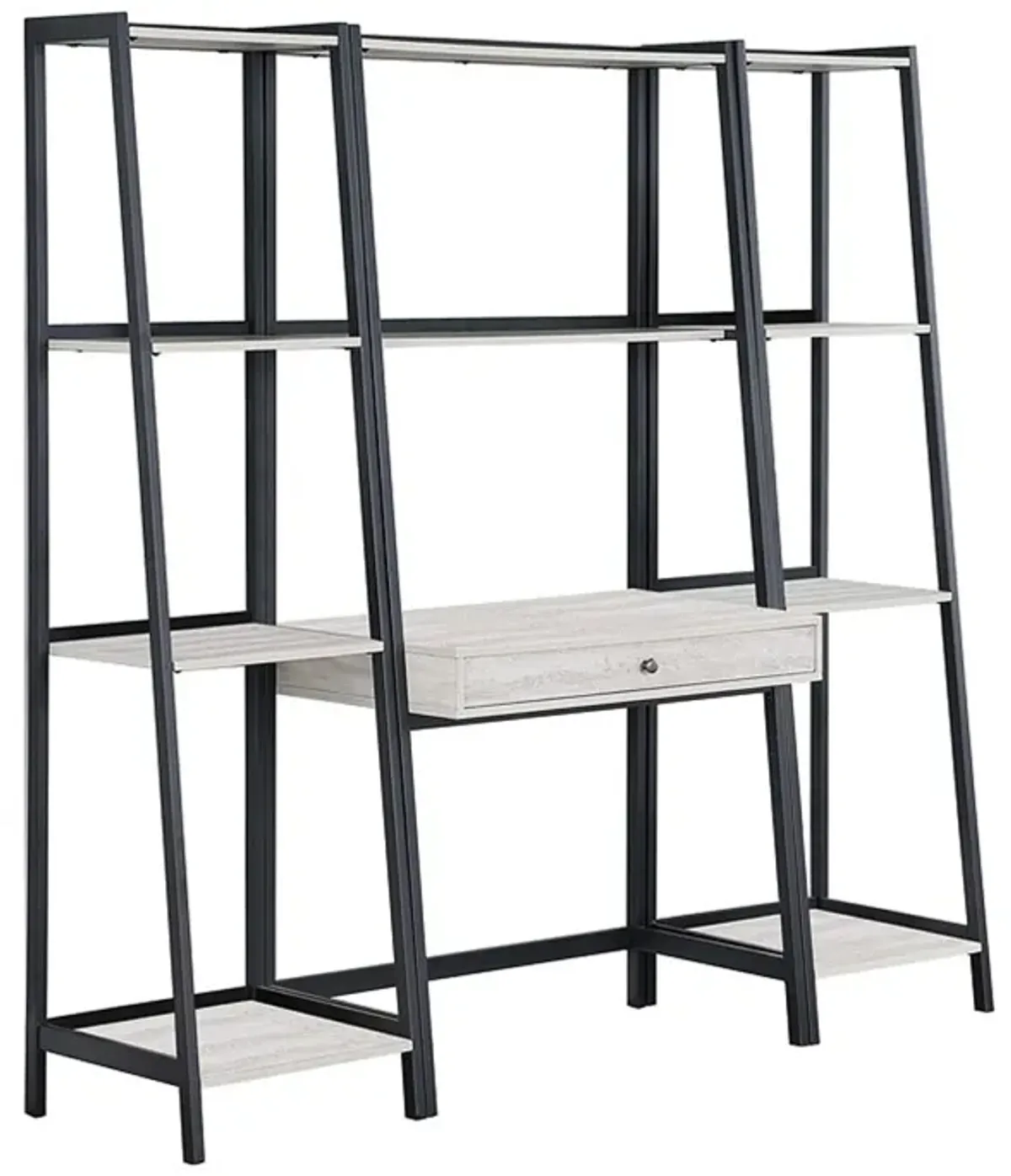 Api 69 Inch 3 Piece Ladder Desk Set, 1 Drawer, 7 Shelves, Gray, Black - Benzara