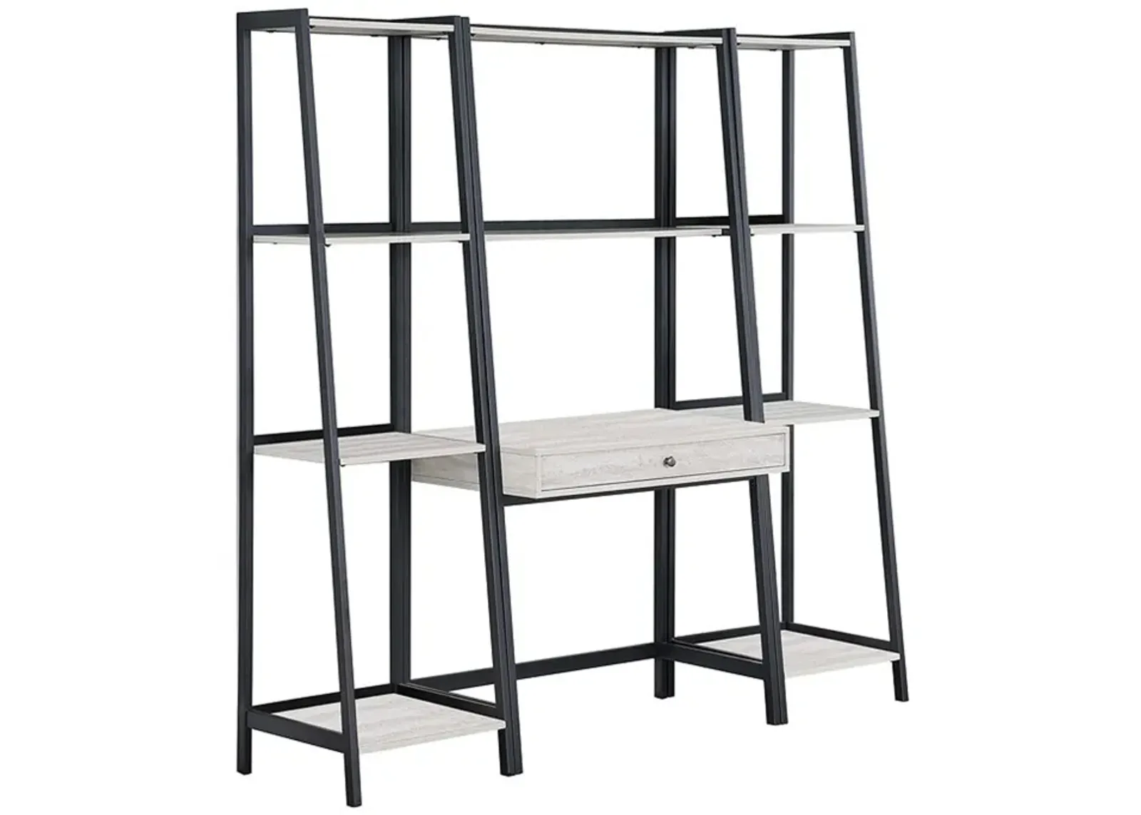 Api 69 Inch 3 Piece Ladder Desk Set, 1 Drawer, 7 Shelves, Gray, Black - Benzara