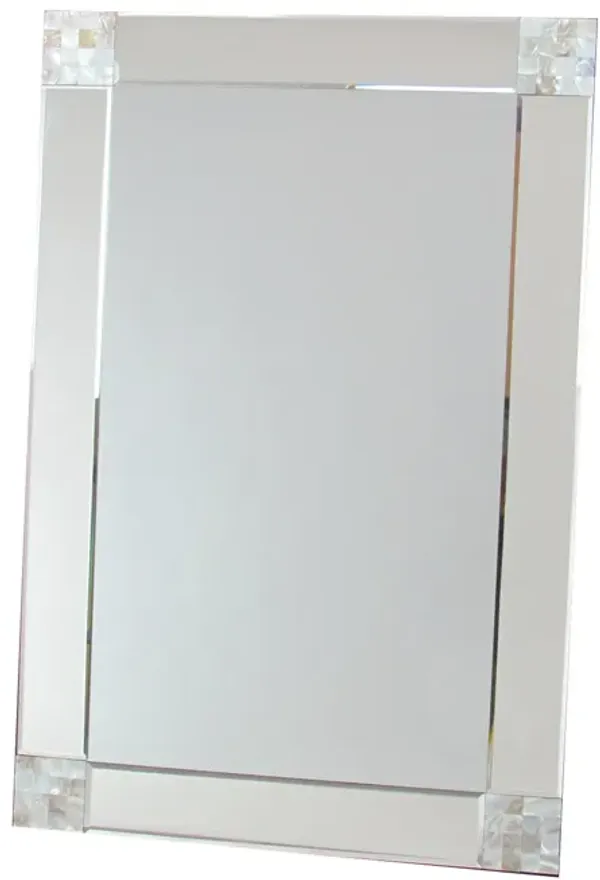 Rectangle Beveled Mirror with Mother of Pearl Accent, Silver - Benzara