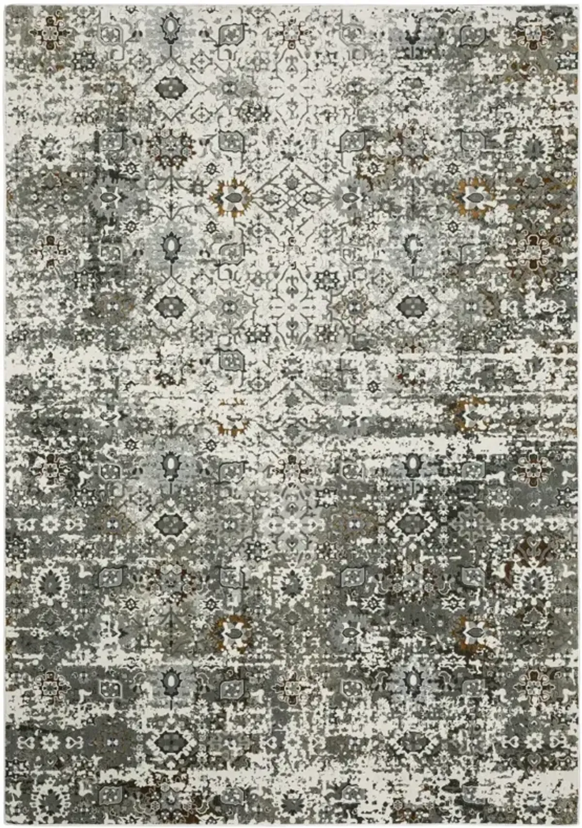 5 X 8 Ivory grey charcoal Rust gold And Brown Oriental Power Loom Stain Resistant Area Rug