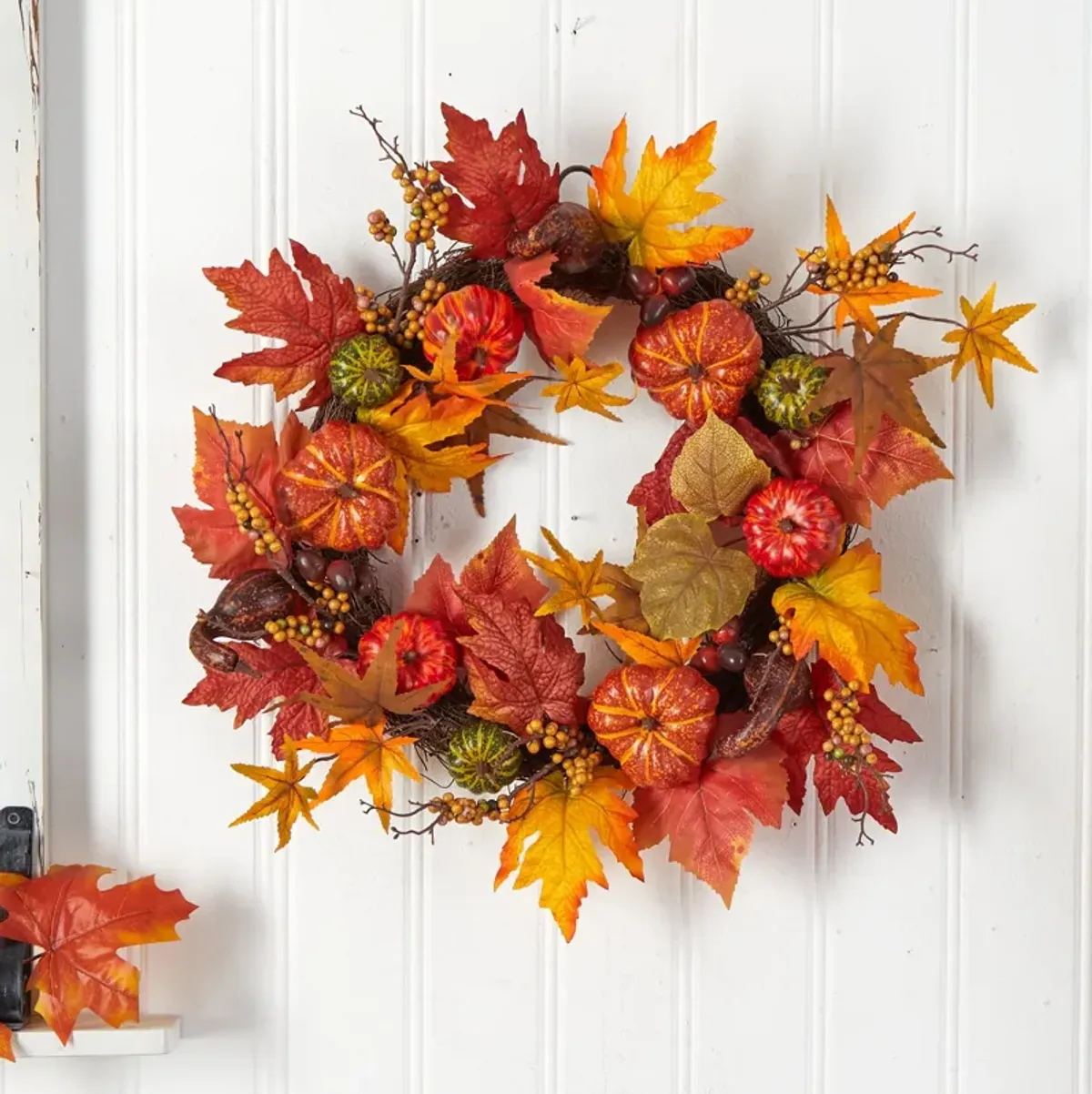 HomPlanti 24" Autumn Pumpkin and Berries Artificial Fall Wreath