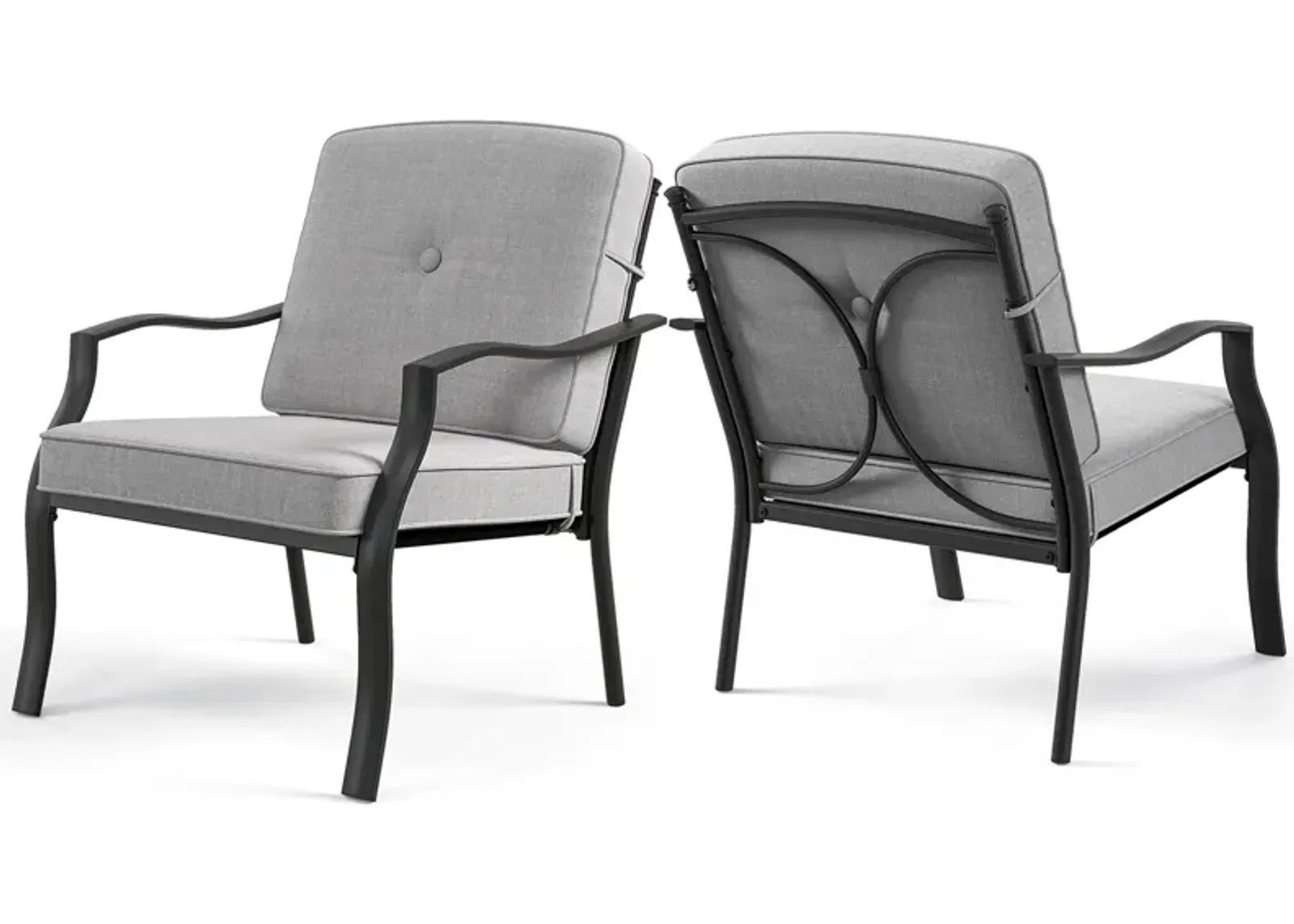 2 Piece Patio Metal Chairs with Seat and Back Cushions