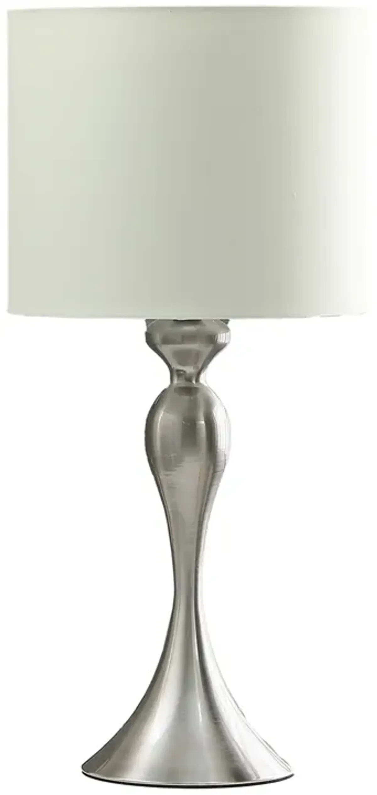 Omi 25 Inch Table Lamp, Drum White Shade, Sleek Modern Brushed Silver Body - Benzara