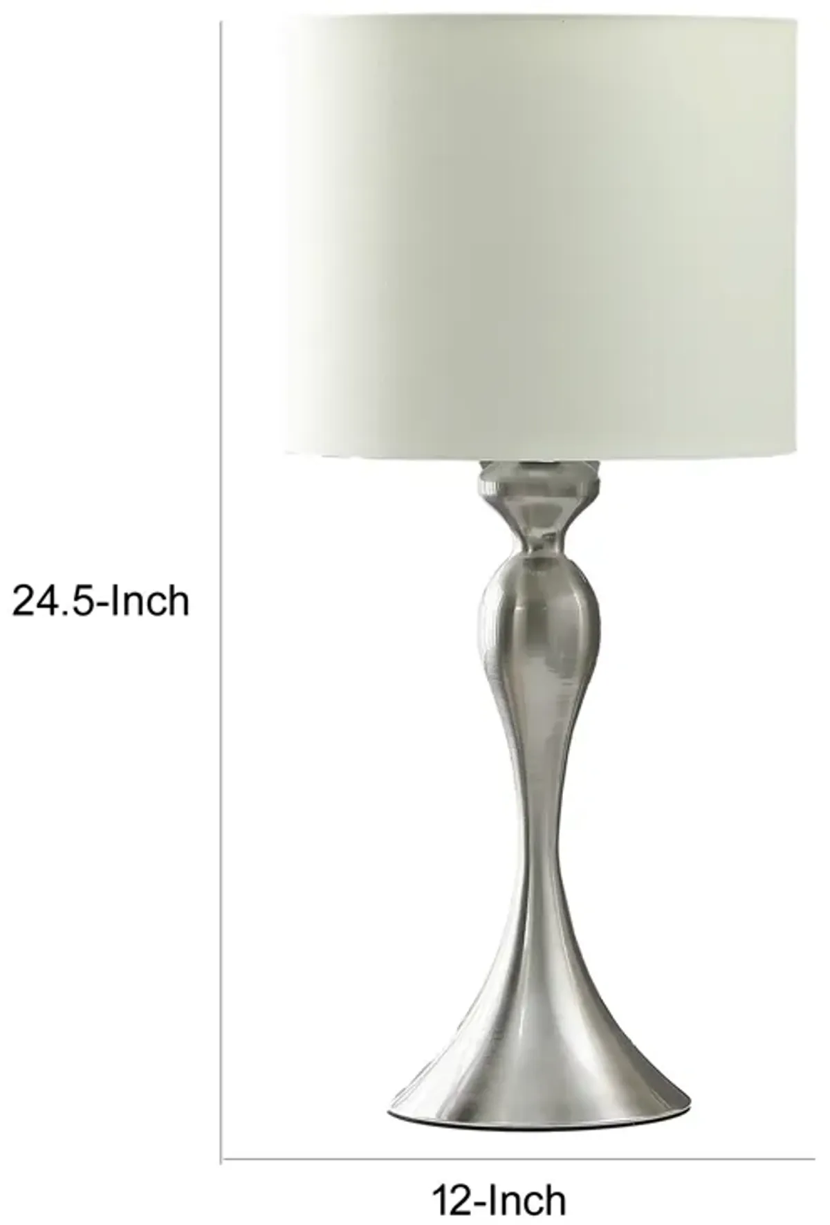 Omi 25 Inch Table Lamp, Drum White Shade, Sleek Modern Brushed Silver Body - Benzara