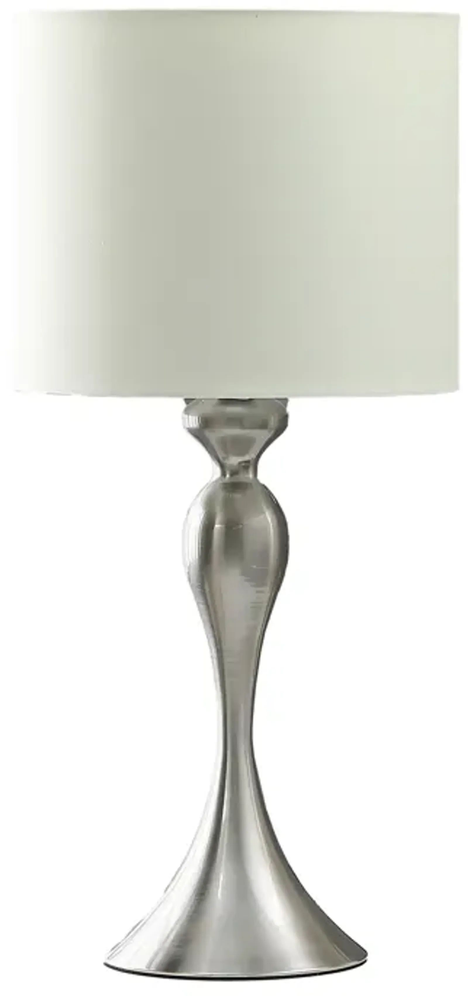 Omi 25 Inch Table Lamp, Drum White Shade, Sleek Modern Brushed Silver Body - Benzara