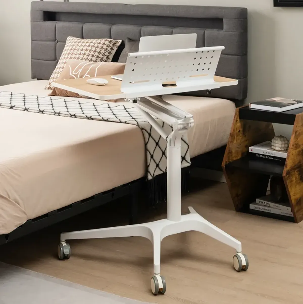 Height Adjustable Mobile Standing Desk with Detachable Holde