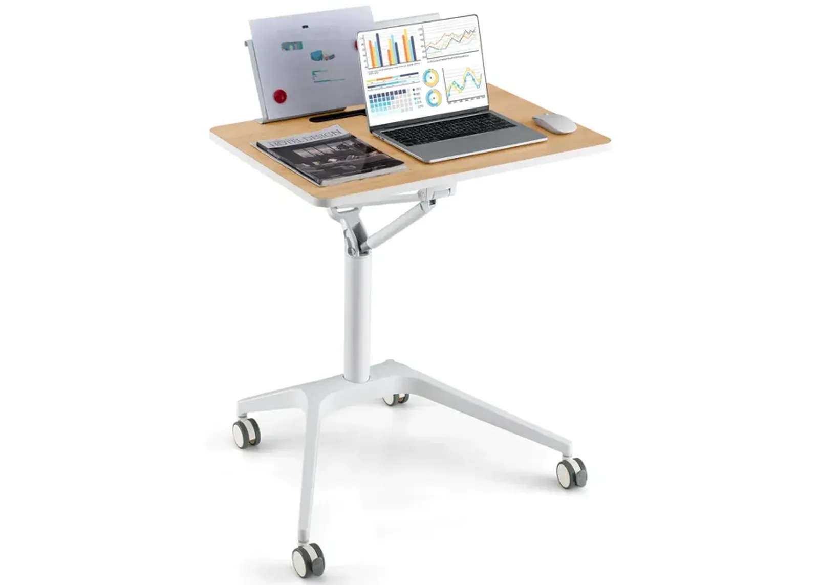 Height Adjustable Mobile Standing Desk with Detachable Holde