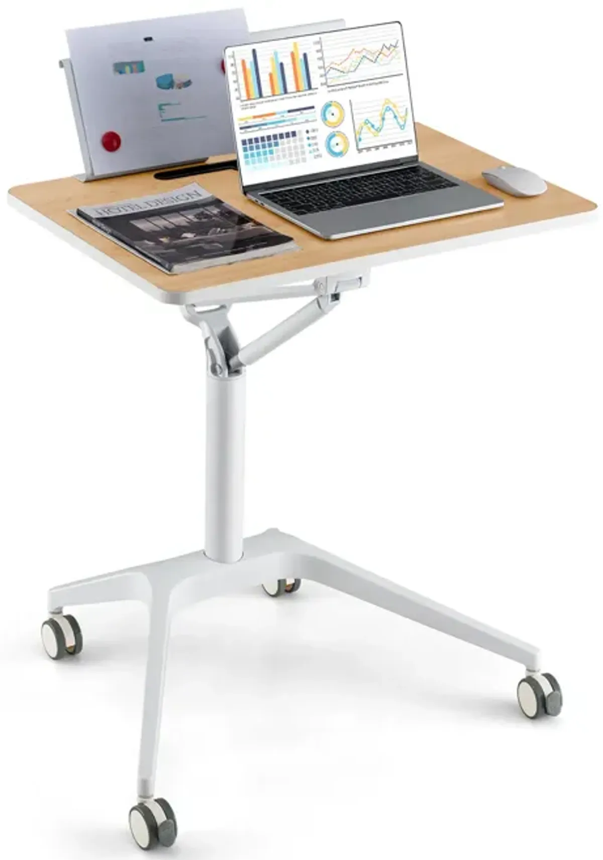 Height Adjustable Mobile Standing Desk with Detachable Holde