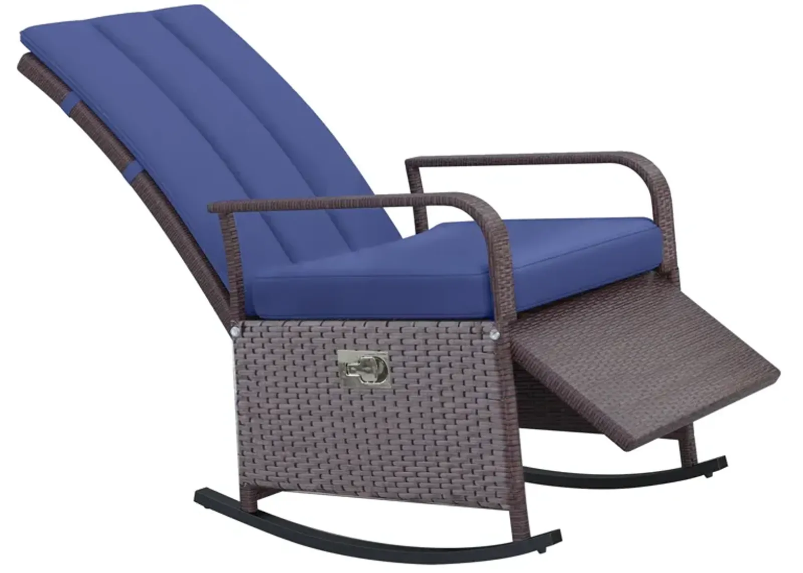 Blue Patio Relaxer: Outdoor Rattan Recliner with Soft Cushion