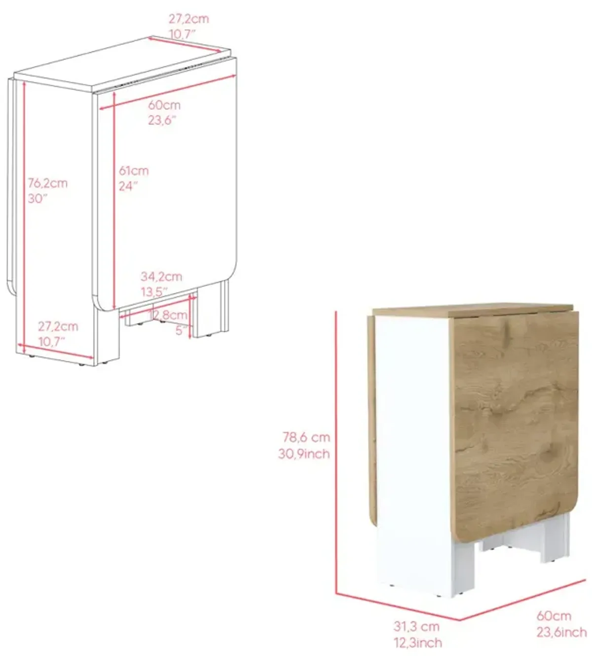 Folding Dining Table Evart, Living Room, White / Macadamia