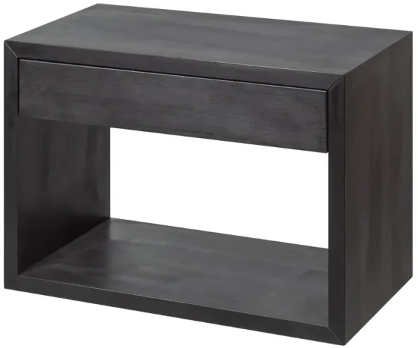 Wide Mid-Century Modern Black Hardwood Floating Nightstand with Drawer - Bedside Table for Bedroom