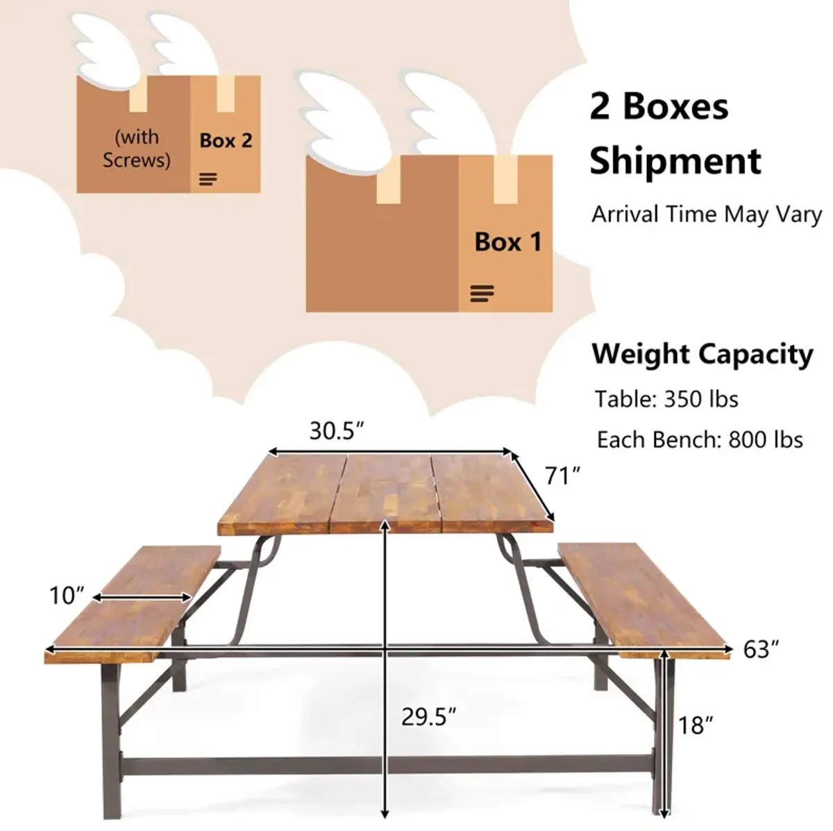 6-Person Outdoor Picnic Table and Bench Set with 2 Inch Umbrella Hole