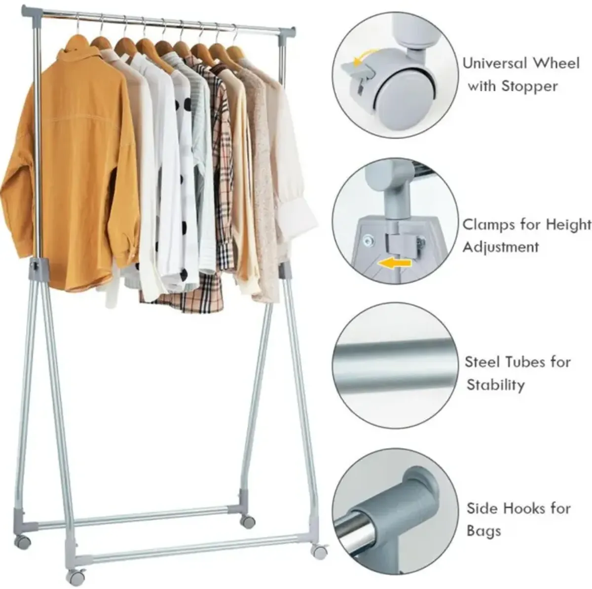 Hivvago Extendable Foldable Heavy Duty Clothing Rack with Hanging Rod