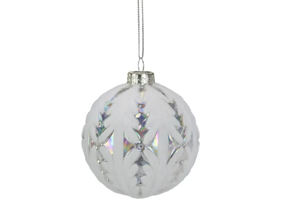 3.25" Clear Iridescent with White Frost Glass Ball Christmas Ornament