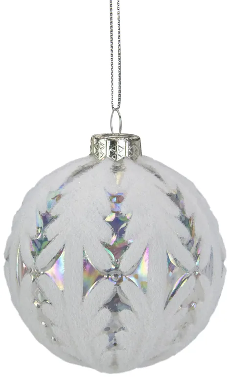 3.25" Clear Iridescent with White Frost Glass Ball Christmas Ornament