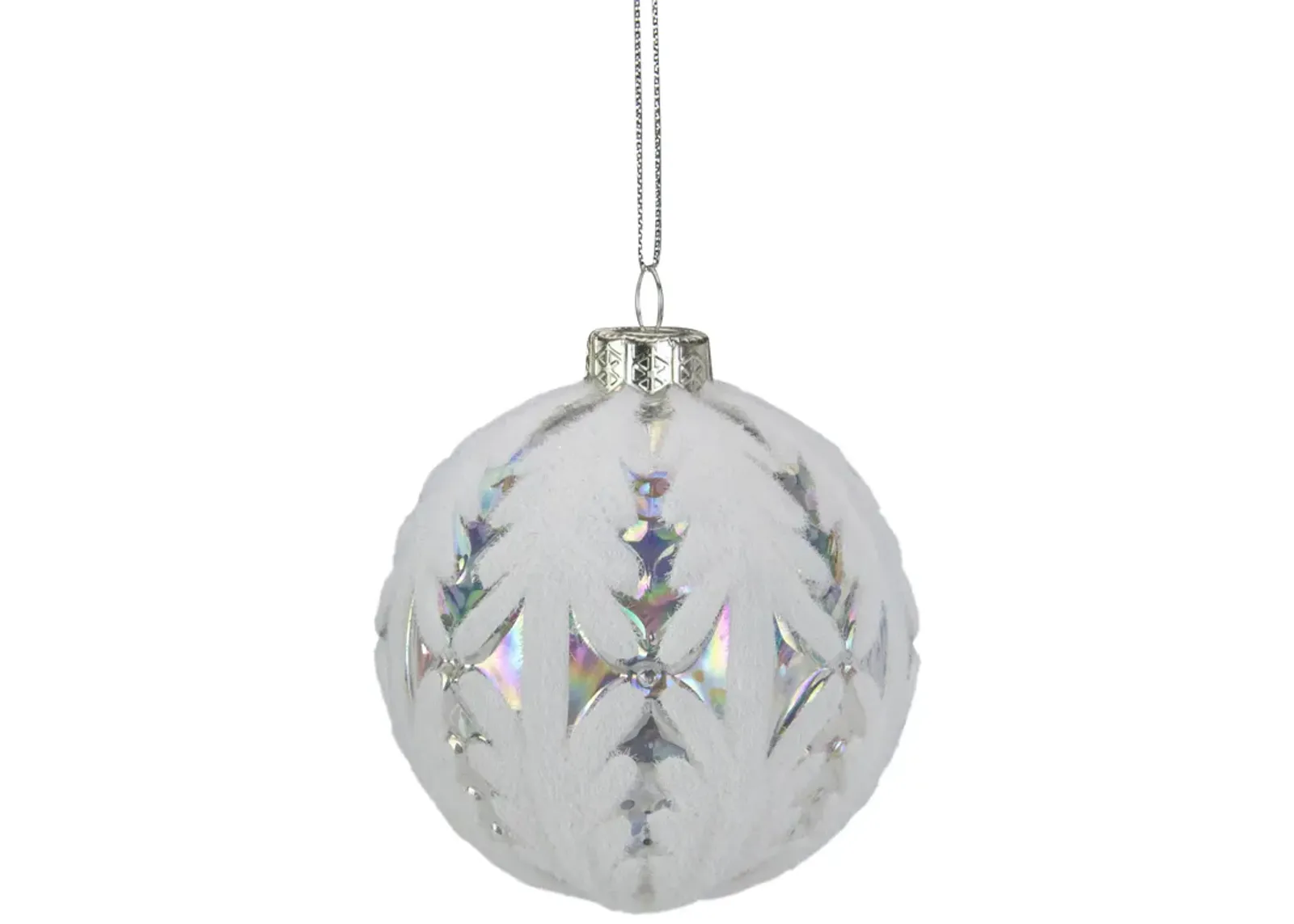 3.25" Clear Iridescent with White Frost Glass Ball Christmas Ornament