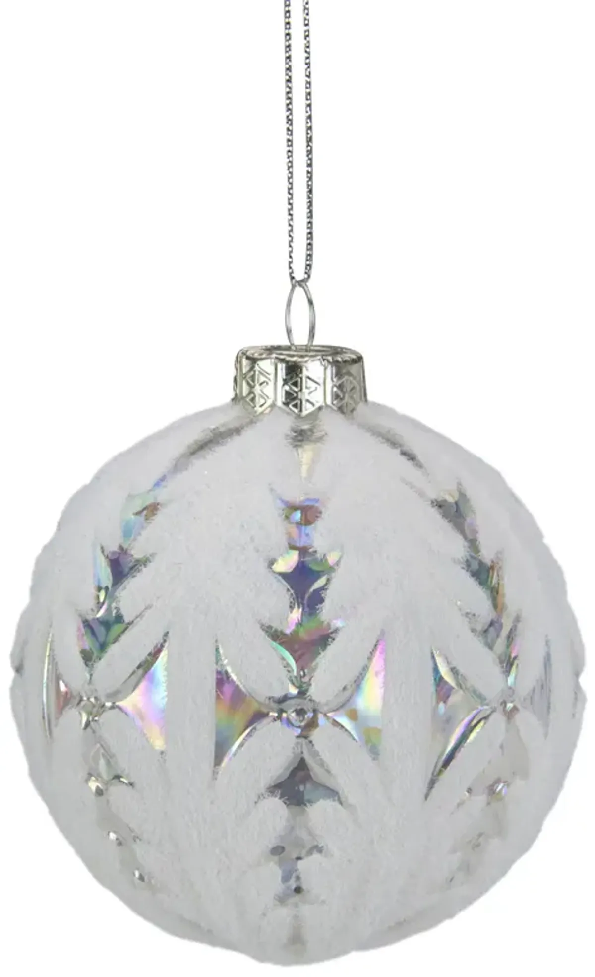 3.25" Clear Iridescent with White Frost Glass Ball Christmas Ornament