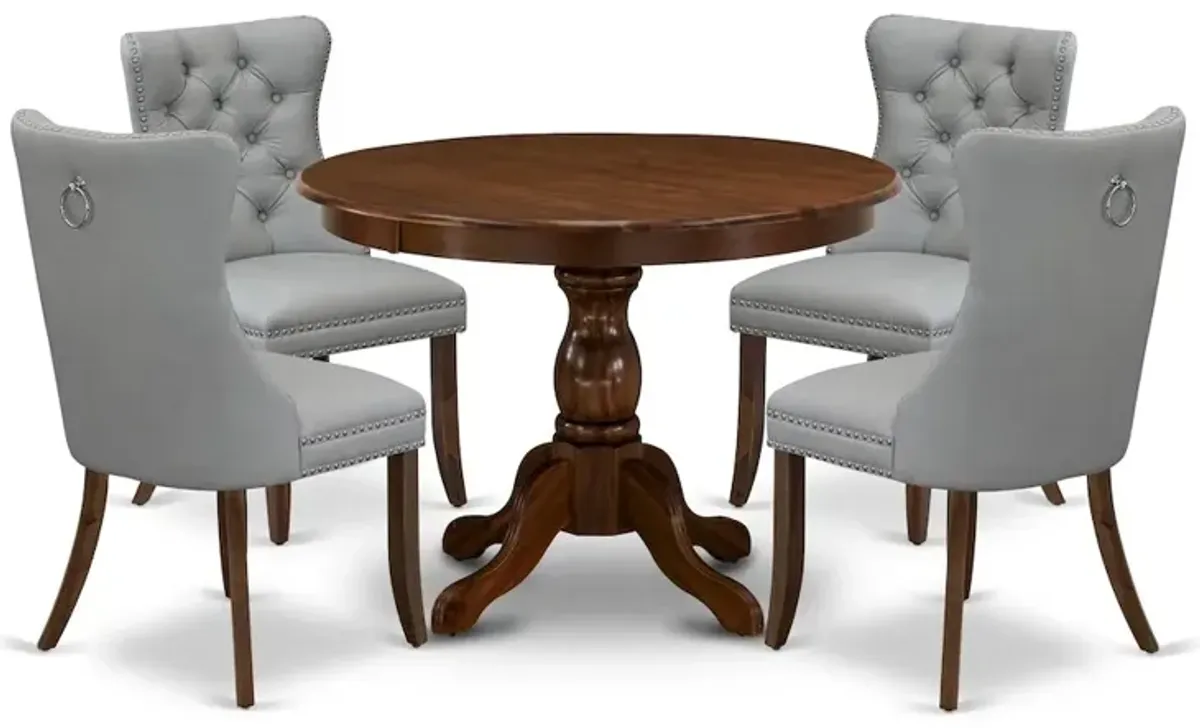 5 Piece Dining Room Furniture Set Contains a Round Solid Wood Table