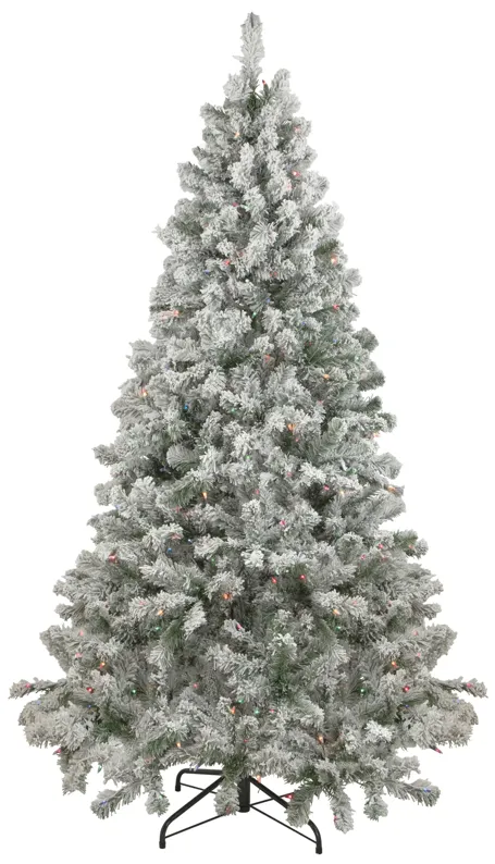 6.5' Pre-Lit Flocked Madison Pine Artificial Christmas Tree  Multi Lights