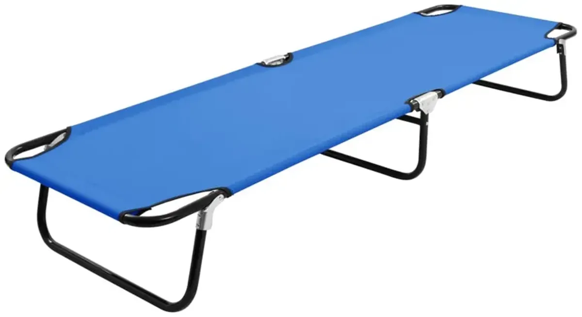 Zena Outdoor Foldable Sun Chaise Lounger 75inch, Steel, Blue Polyester - Benzara