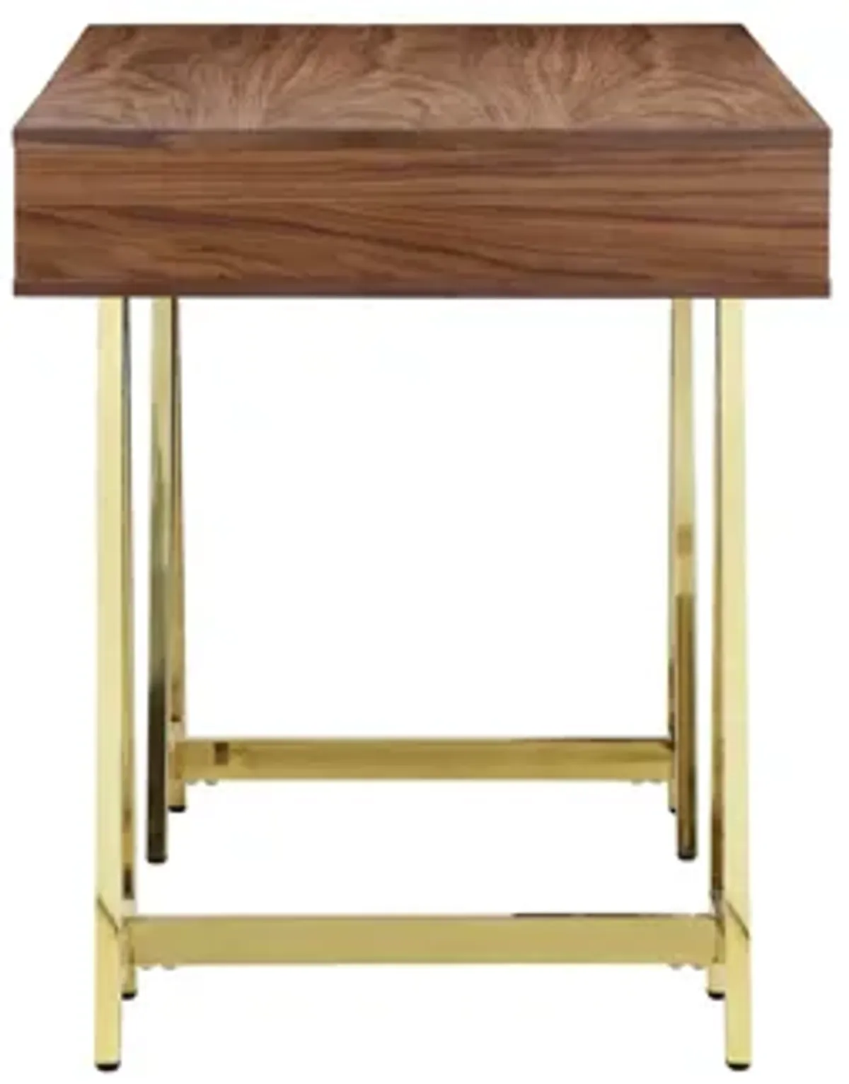 Ile 55 Inch Desk with 3 Storage Drawers, Brown Wood Veneer, Gold Metal - Benzara