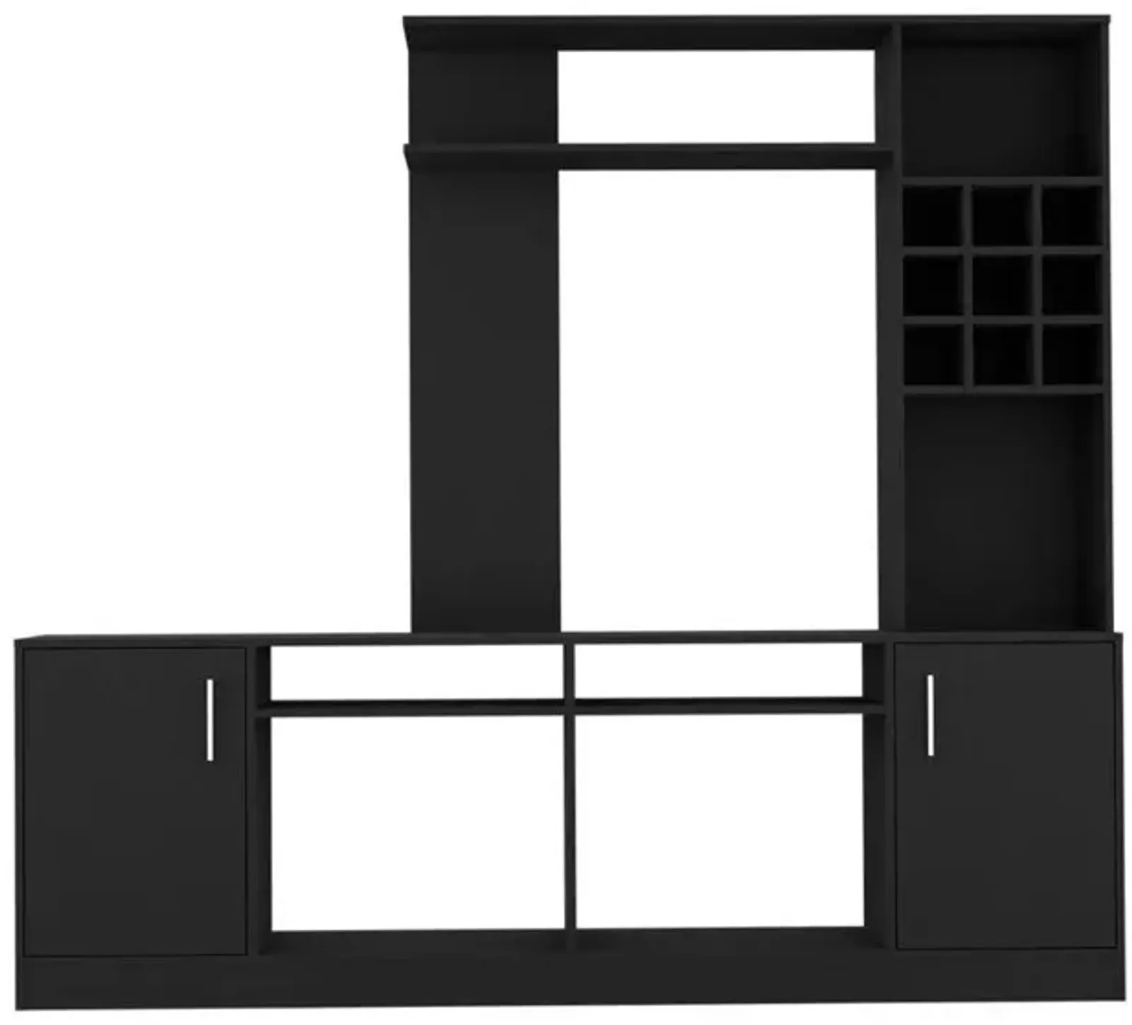 DEPOT E-SHOP King Entertainment Center, Two-Door Cabinet, Storage Spaces, Six External Shelves-Black, For Living Room