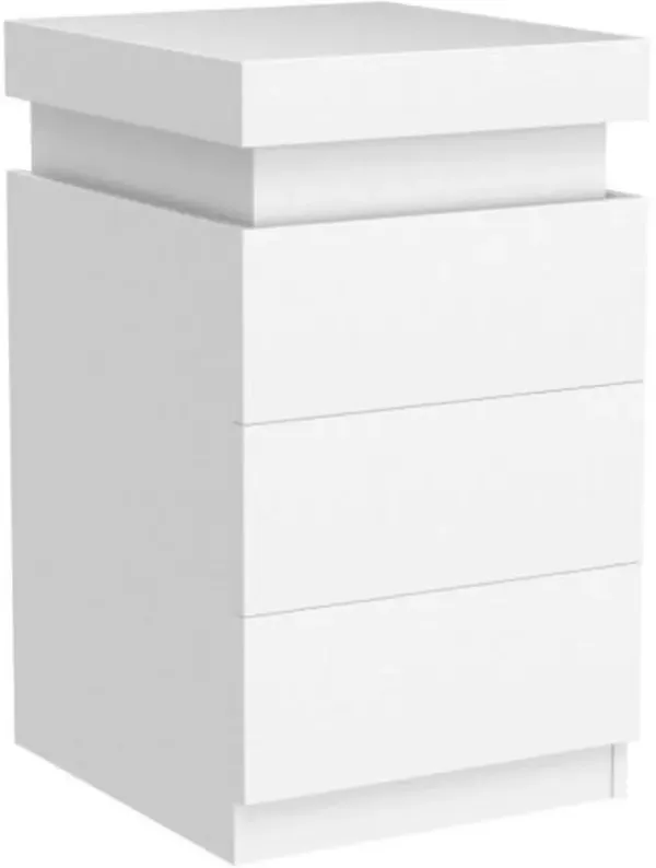 LED White Nightstand With 3 Drawers, Modern Multi-Colour LED Night Table Bedside Tables for Bedroom, Living Room