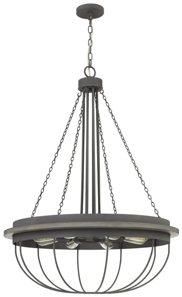 Nexy 29 Inch Chandelier, 8 Light Bulb Sockets, Gray Metal Cage Design - Benzara