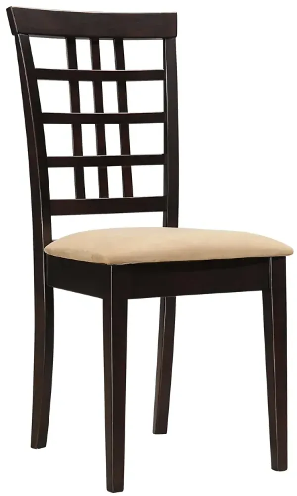 Geometric Wooden Dining Chair with Padded Seat, Set of 2, Brown and Beige-Benzara