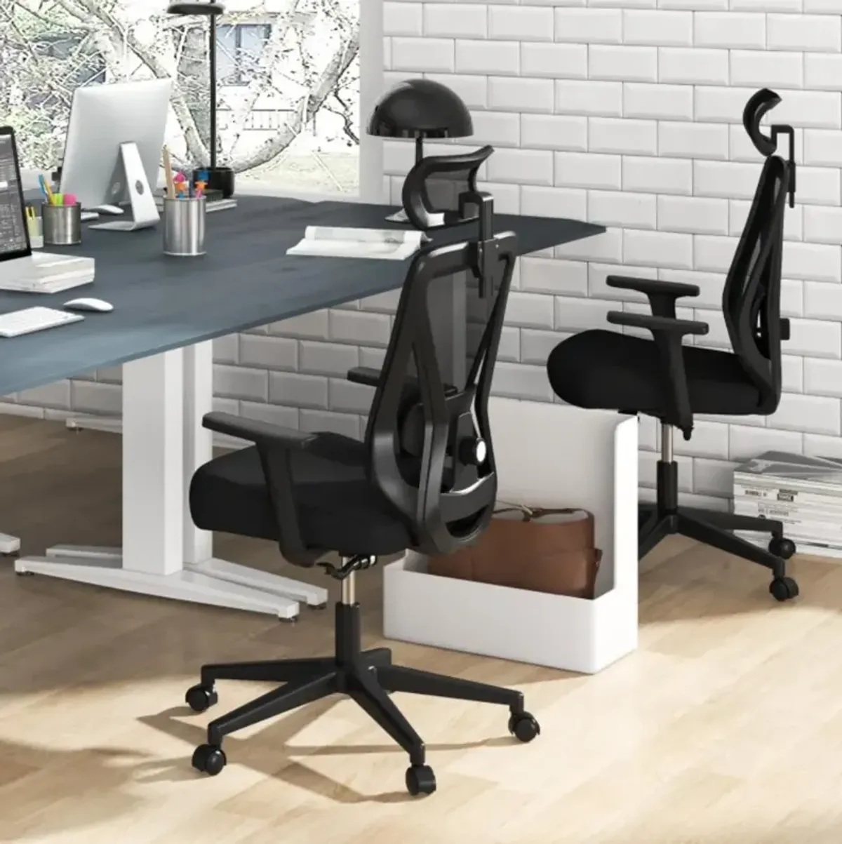 Mesh Ergonomic Office Chair Adjustable Swivel Task Chair with Rocking Backrest-Black