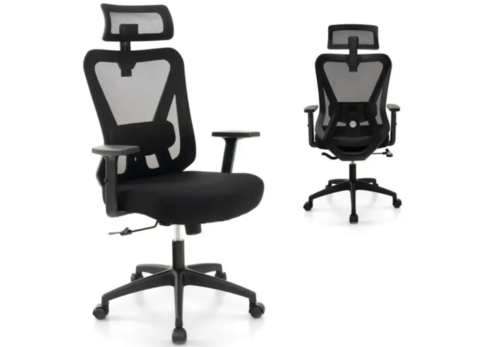 Mesh Ergonomic Office Chair Adjustable Swivel Task Chair with Rocking Backrest-Black