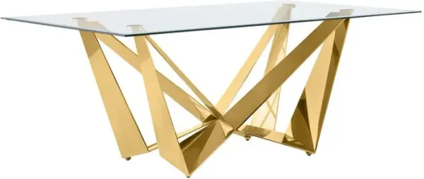 Best Quality Furniture Small 78 Rectangular glass dining table with a gold color stainless steel base