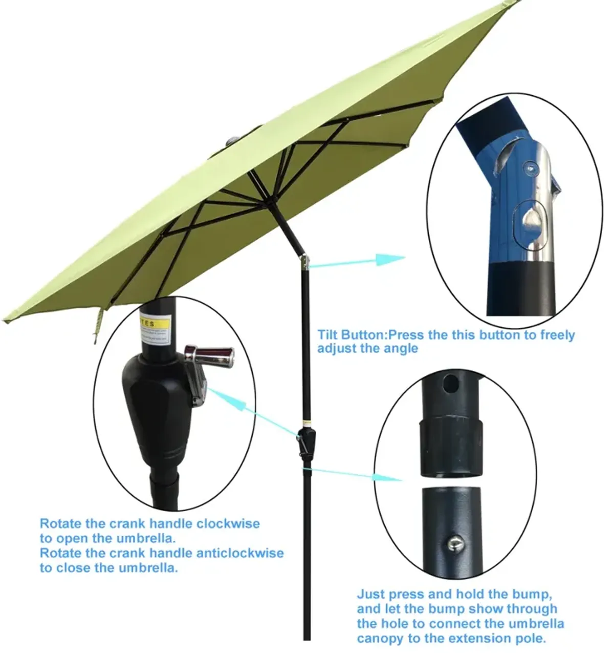 6 x 9ft Patio Umbrella Outdoor Waterproof Umbrella with Crank and Push Button Tilt without flap for Garden Backyard Pool Swimming Pool Market