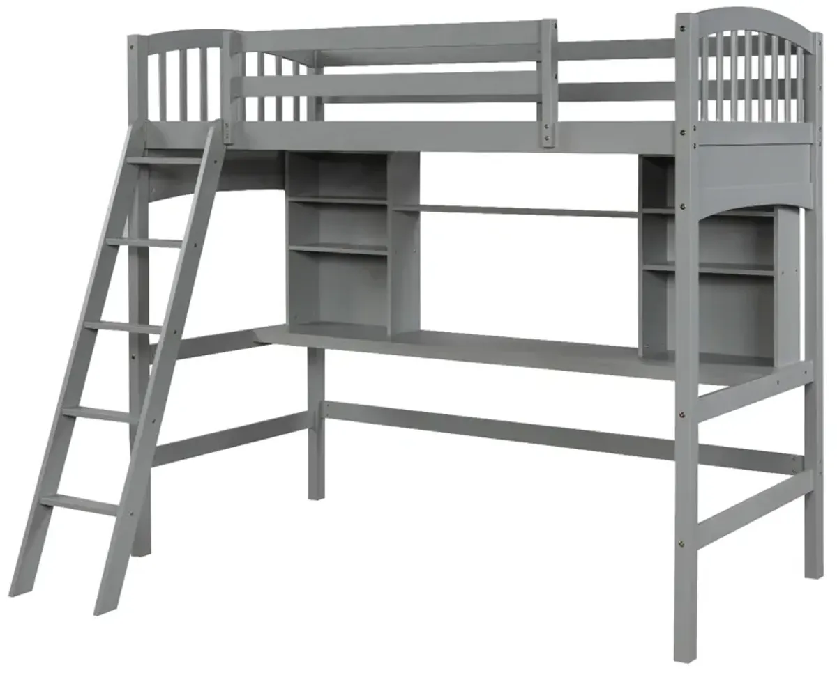 Merax Modern Loft Bed with Storage Shelves