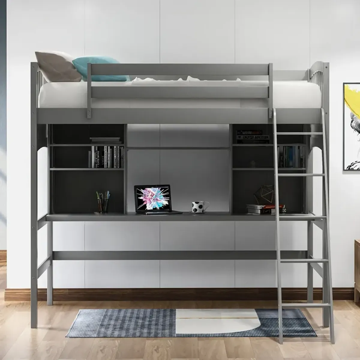 Merax Modern Loft Bed with Storage Shelves