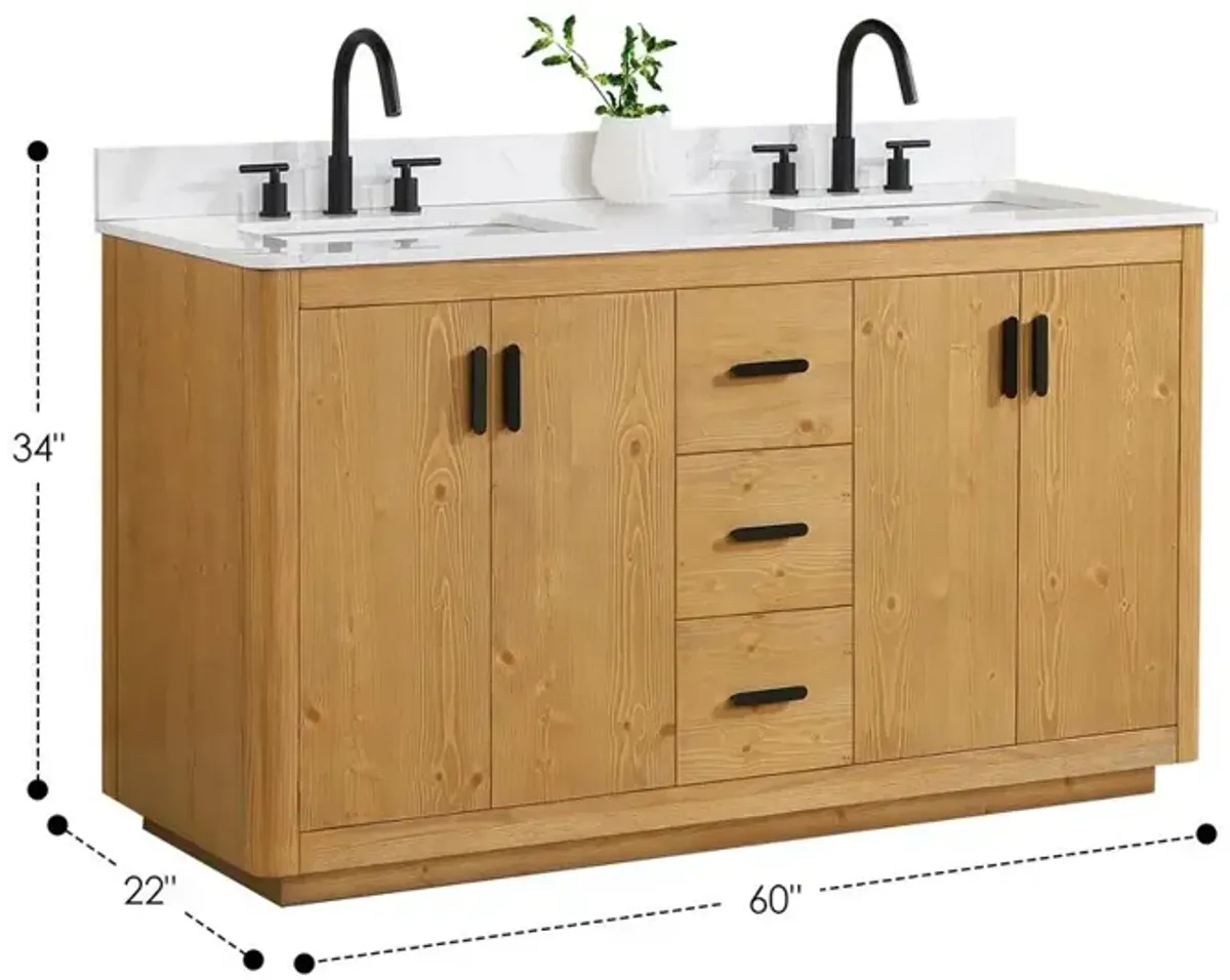 Altair 60 Double Bathroom Vanity in Natural Wood without Mirror