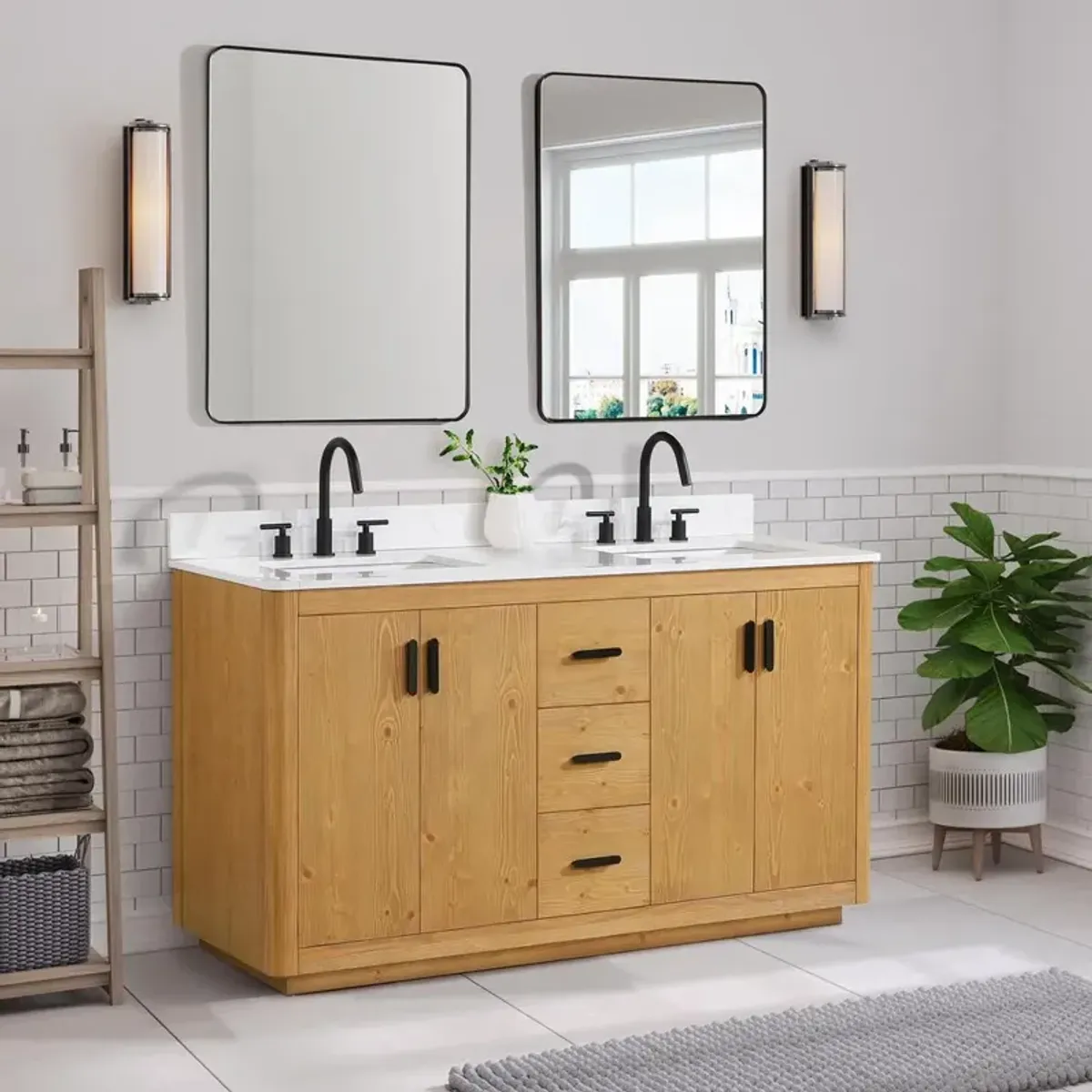 Altair 60 Double Bathroom Vanity in Natural Wood without Mirror