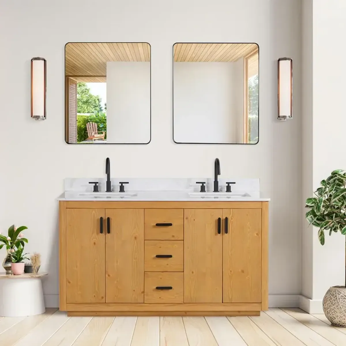 Altair 60 Double Bathroom Vanity in Natural Wood without Mirror