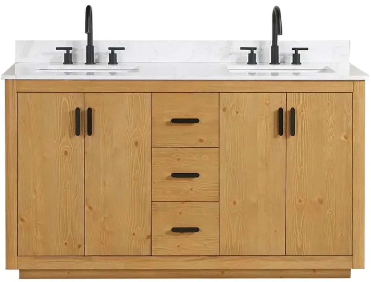 Altair 60 Double Bathroom Vanity in Natural Wood without Mirror