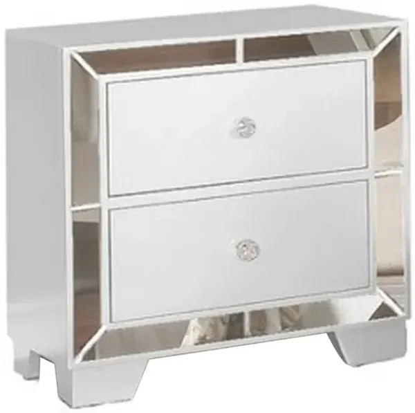 Eli 23 Inch Modern Wood Nightstand, 2 Drawers, Mirrored Edges, Clean White - Benzara