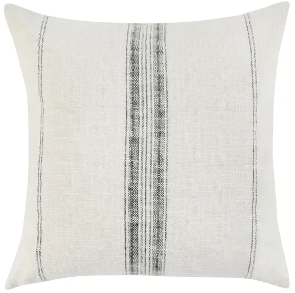 Rae Square Accent Throw Pillow, 22 Inch Textured Ivory Cotton, Striped - Benzara