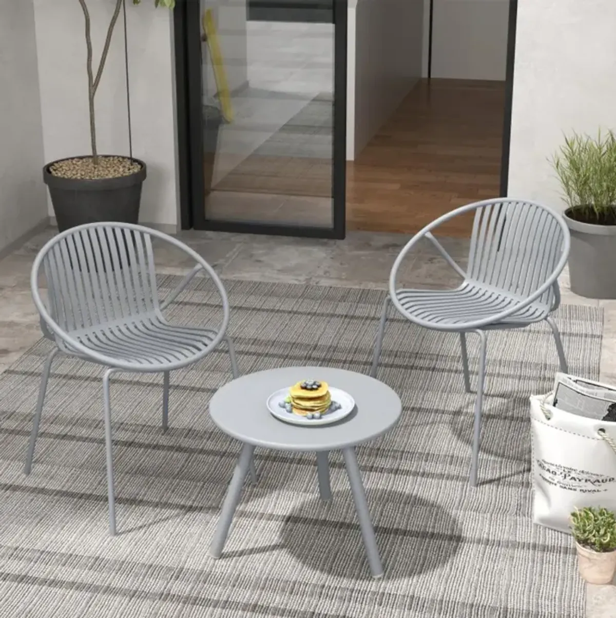 Hivvago All Weather PP Patio Conversation Set with Round Coffee table and 2 Chairs