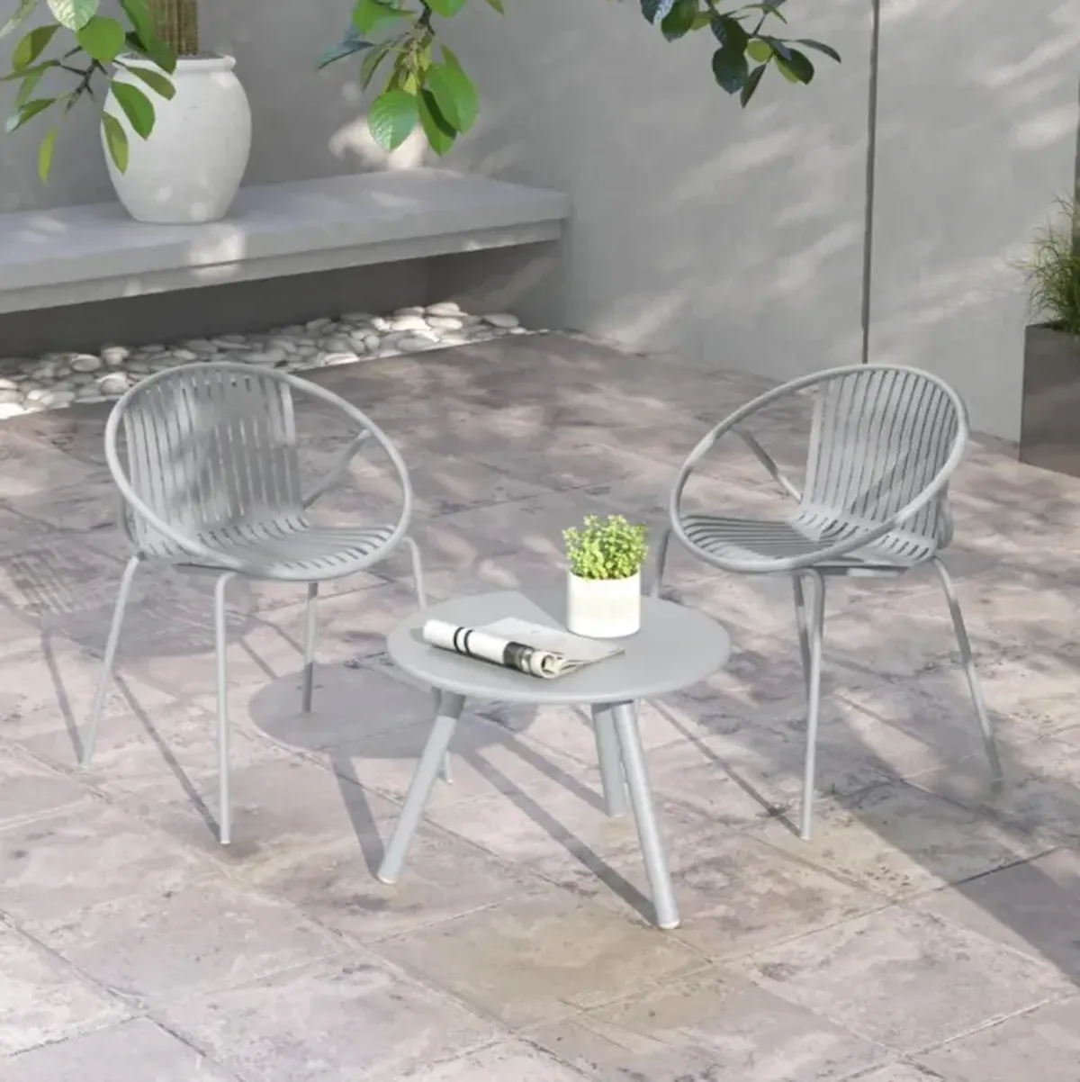 Hivvago All Weather PP Patio Conversation Set with Round Coffee table and 2 Chairs