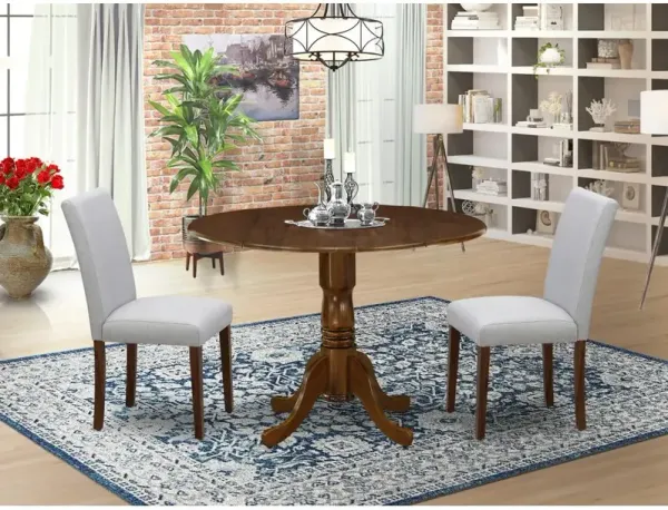 East West Furniture 3 Pc Dining Set Includes a Round Table and 2 Upholstered Chairs, Antique Walnut