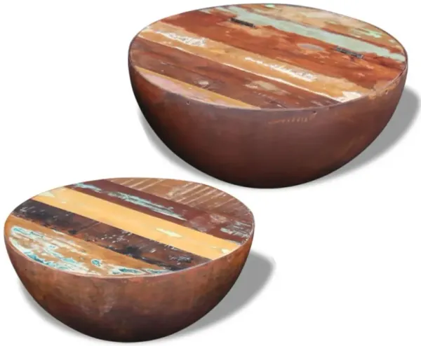 vidaXL Two Piece Bowl Shaped Coffee Table Set Solid Reclaimed Wood