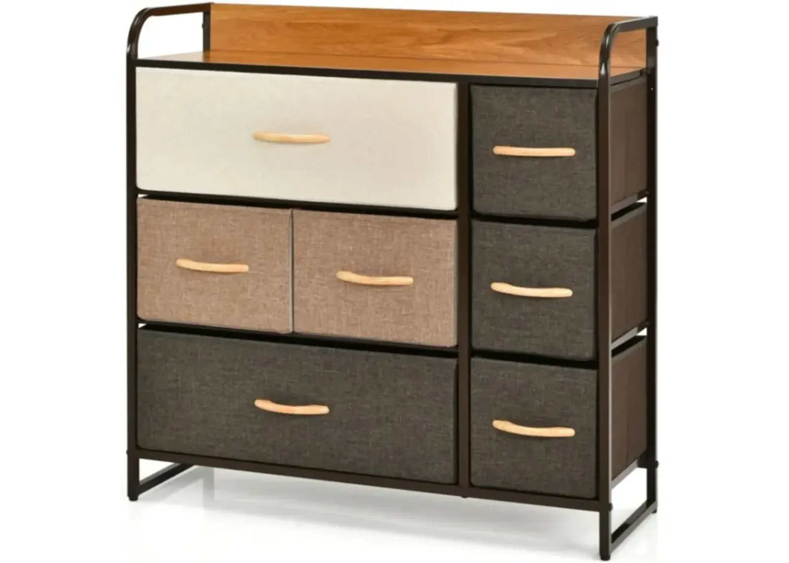 Hivvago 7 Drawer Tower Steel Frame and Wooden Top Dresser Storage Chest for Bedroom